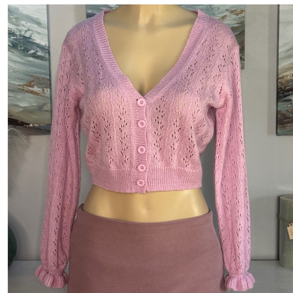 Princess Polly Pink Pointelle Cropped Cardigan XS/S